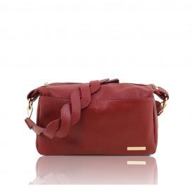 イタリア製シボ型押しレザー2デザインストラップつきショルダーバッグTL BAG、レッド