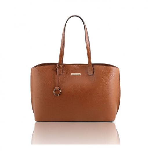 イタリア製シボ型押しレザートートバッグTL BAG、コニャック