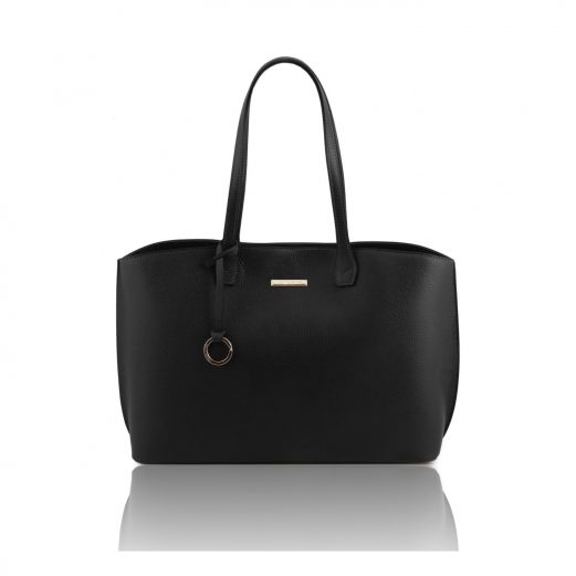 イタリア製シボ型押しレザートートバッグTL BAG、ブラック