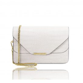 イタリア製クロコ型押しレザー2WAYショルダーバッグ HERA、ホワイト