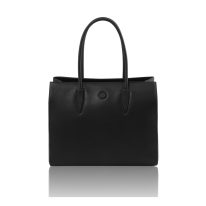 イタリア製シボ型押しレザーのトートバッグ ORCHIDEA、ブラック