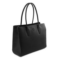 イタリア製シボ型押しレザーのトートバッグ ORCHIDEA、ブラック、詳細1