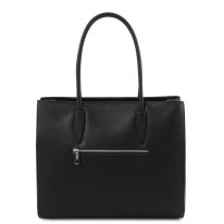 イタリア製シボ型押しレザーのトートバッグ ORCHIDEA、ブラック、詳細2