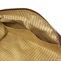 イタリア製ベジタブルタンニンレザーのボストンバッグ表ポケットTL VOYAGER（Lサイズ）、ダークブラウン