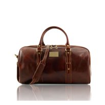 イタリア製ベジタブルタンニンレザーのボストンバッグFRANCOFORTE（Sサイズ）、ブラウン