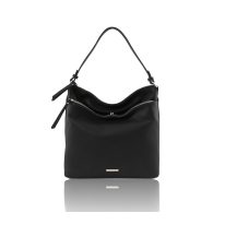 イタリア製シボ型押しレザーの2WAYショルダーバッグ TL BAG、ブラック