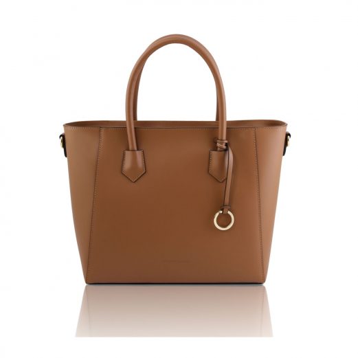 イタリア製スムースレザー2WAYトートバッグ ARIA、コニャック