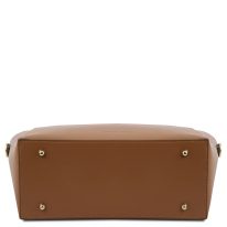 イタリア製スムースレザー2WAYトートバッグ ARIA、コニャック、詳細2