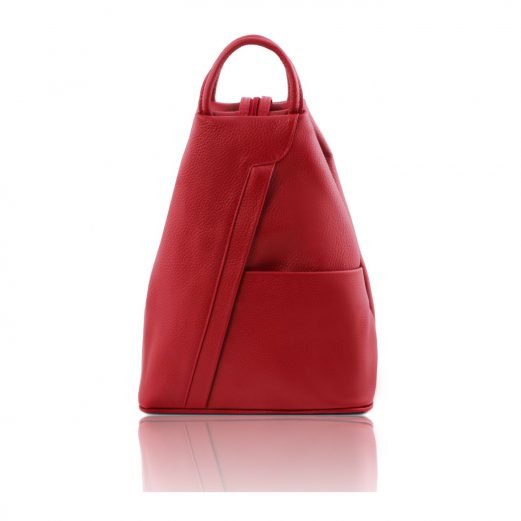 イタリア製シボ型押しレザーのリュック SHANGHAI、ルージュ