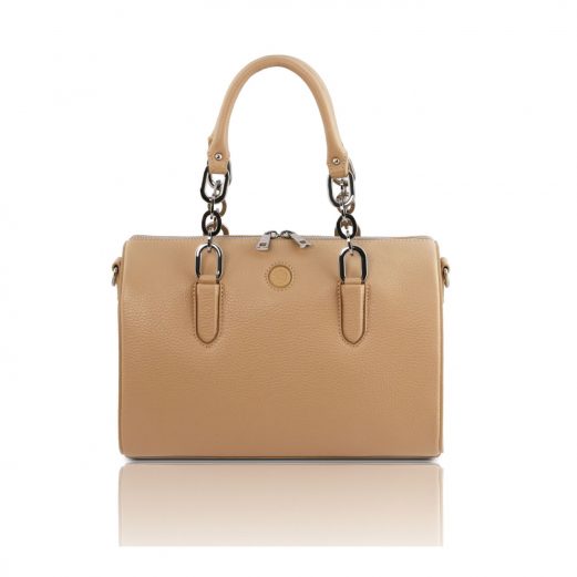 イタリア製シボ型押しレザーの２WAYミニボストンバッグ NARCISO、シャンパーニュ