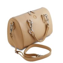 イタリア製シボ型押しレザーの２WAYミニボストンバッグ NARCISO、シャンパーニュ、詳細1