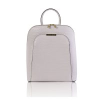 イタリア製クロコ型押しレザーの2WAYリュック TL BAG、ホワイト