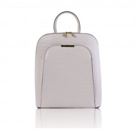 イタリア製クロコ型押しレザーの2WAYリュック TL BAG、ホワイト