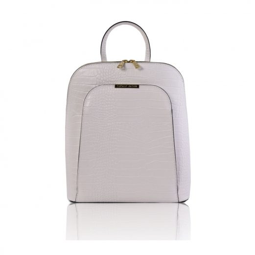 イタリア製クロコ型押しレザーの2WAYリュック TL BAG、ホワイト