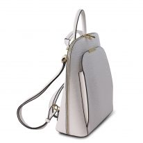 イタリア製クロコ型押しレザーの2WAYリュック TL BAG、ホワイト、詳細1