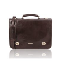 イタリア製ベジタブルタンニンレザーのメッセンジャーバッグ SIENA、ダークブラウン