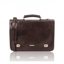 イタリア製ベジタブルタンニンレザーのメッセンジャーバッグ SIENA、ダークブラウン