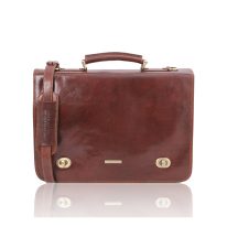 イタリア製ベジタブルタンニンレザーのメッセンジャーバッグ SIENA、ブラウン