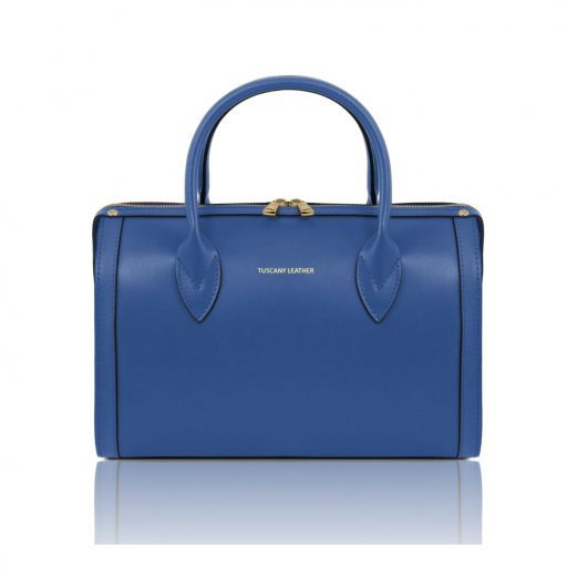 イタリア製スムースレザー2WAYミニボストンバッグELENA、ブルー