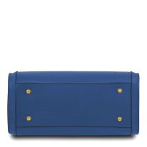 イタリア製スムースレザー2WAYミニボストンバッグELENA、ブルー、詳細2