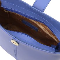 イタリア製スムースレザーショルダーバッグ TETI、ブルー、詳細4