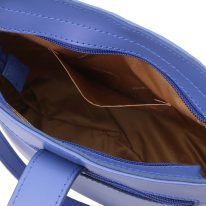 イタリア製スムースレザーショルダーバッグ TETI、ブルー、詳細5