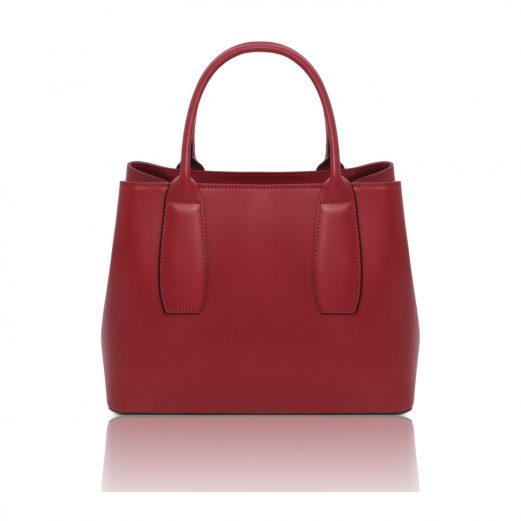 イタリア製スムースレザー2WAYハンドバッグ EBE、レッド
