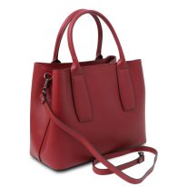 イタリア製スムースレザー2WAYハンドバッグ EBE、レッド、詳細1