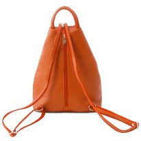 イタリア製シボ型押しレザーのリュック SHANGHAI、オレンジ、詳細2