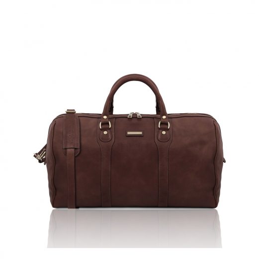 イタリア製ベジタブルタンニンレザーのボストンバッグ OSLO、ダークブラウン