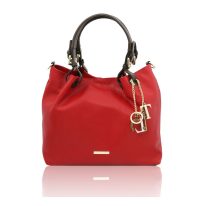 イタリア製シボ型押しレザーの2WAYトートバッグ TL KeyLuck、ルージュ