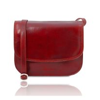 イタリア製ベジタブルタンニンレザーのショルダーバッグ GRETA、レッド