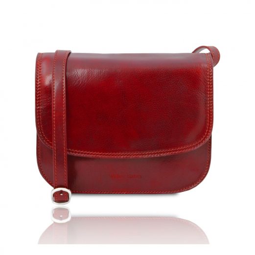 イタリア製ベジタブルタンニンレザーのショルダーバッグ GRETA、レッド
