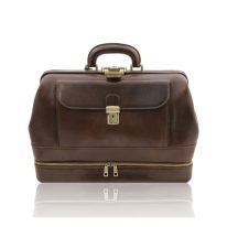 イタリア製ベジタブルタンニンレザーのドクターバッグ GIOTTO、ダークブラウン