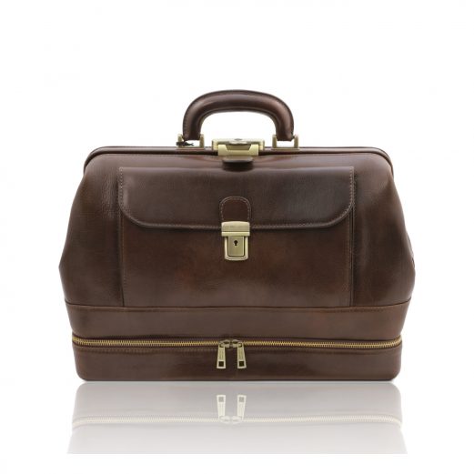 イタリア製ベジタブルタンニンレザーのドクターバッグ GIOTTO、ダークブラウン