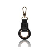 イタリア製ベジタブルタンニンレザーのキーホルダーB、ブラック