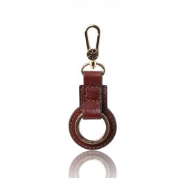 イタリア製ベジタブルタンニンレザーのキーホルダーB、ブラウン