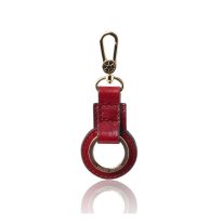 イタリア製ベジタブルタンニンレザーのキーホルダーB、レッド