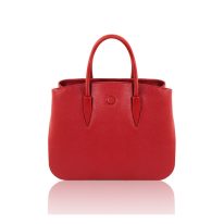 イタリア製シボ型押しレザーの2WAYハンドバッグ CAMELIA、ルージュ