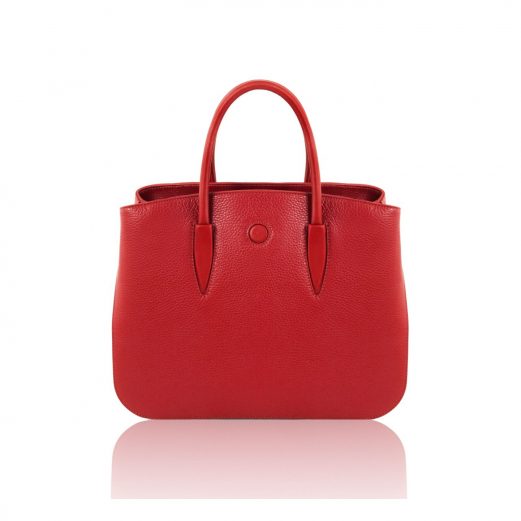 イタリア製シボ型押しレザーの2WAYハンドバッグ CAMELIA、ルージュ