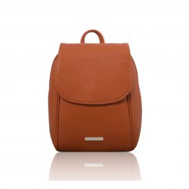 イタリア製シボ型押しレザーのやわらかいリュックTL BAG、コニャック
