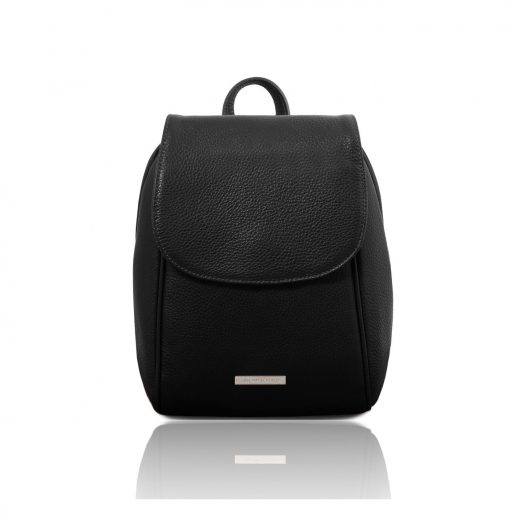 イタリア製シボ型押しレザーのやわらかいリュックTL BAG、ブラック