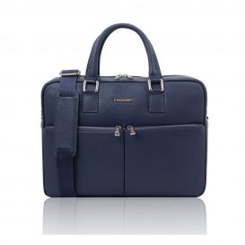 イタリア製シボ型押しレザーPC搬送ビジネスバッグ TREVISO、ダークブルー