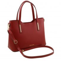 イタリア製スムースレザー2WAYトートバッグMサイズ OLIMPIA、レッド、詳細1