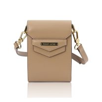イタリア製スムースレザーのスマートフォン・ミニショルダーバッグTL BAG、シャンパーニュ