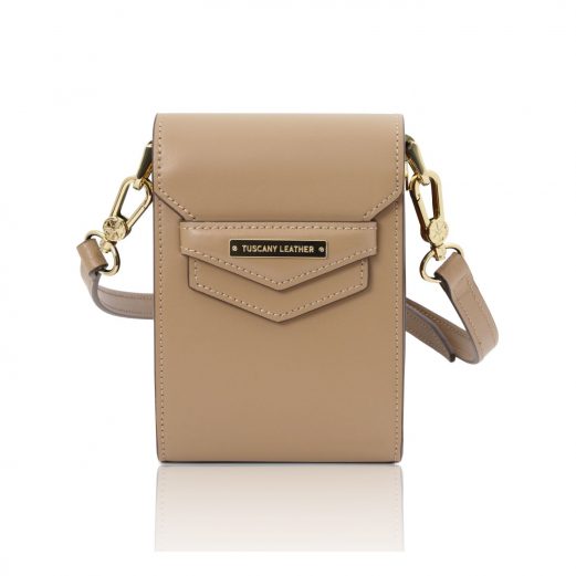 イタリア製スムースレザーのスマートフォン・ミニショルダーバッグTL BAG、シャンパーニュ