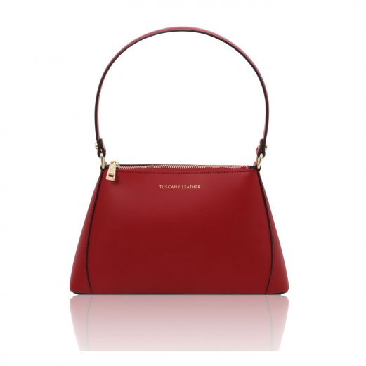 イタリア製スムースレザーのハンドバッグ TL BAG、レッド