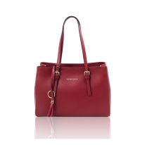 イタリア製スムースレザータッセルつきトートバッグTL BAG、レッド