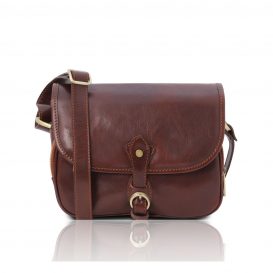 イタリア製ベジタブルタンニンレザーのショルダーバッグ ALESSIA、ブラウン