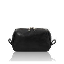 イタリア製ベジタブルタンニンレザーのポーチ OWEN、ブラック